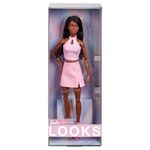 ​Barbie Looks Doll, Collectible No. 21 with Black Braids and Modern Y2K Fashion, Pink Halter Top and Faux-Leather Skirt with Ankle Boots, HRM13