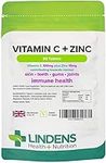 Lindens Vitamin C + Zinc - 90 Tablets - Provides 100mg Vitamin C & 15mg Zinc - Contributes to Normal Skin, Teeth, Gums, Joints & Immune Health - GMP & Letterbox Friendly - UK Made