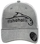 (1 size fits all, Grey) - Fishoholic Baseball Fishing Hat 6 Colours & 3 Sizes. Fish Logo on Trucker Snap Back or Flexfit Fishaholic Reg Trademark Great Gift Ocean Saltwater Fly Trout Bass if You Hunt Quad BBQ Tailgate.