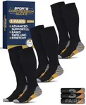 Pembrook Wide Calf Compression Socks - 3 Pairs - Travel Compression Socks Men | Long Flight Compression Socks | Compression Running Socks for Women | Black with Copper
