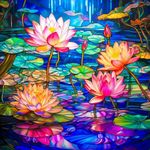 Bgraamiens Puzzle-Stained Glass Waterlily-1000 Pieces Stained Glass Puzzle for Adults, Stained Glass Art Puzzle with Flowers, Impossible Puzzle Color Challenge Puzzle for Adults