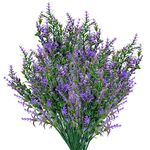 LJHOME 6 Pcs Artificial Lavender Flowers Bouquets, Plastic UV Resistant Faux Flowers Plants, Fake Greenery Shrubs Bushes Plants Flowers Decorations for Indoor, Outdoor, Garden, Home Decor(Purple)