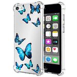 Vavies Case for iPod Touch 7 / iPod Touch 6 / iPod Touch 5 Case for Girls Women, Slim Shockproof Clear Pattern Soft Flexible TPU Back Phone Protective Cover Cases for iPod Touch 7 (Blue Butterfly)