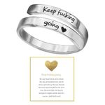 Bopiu Keep Fxxking Going Ring for Women, Stainless Steel Spiral Wrap Healing Rings, Adjustable Heart Ring, Inspirational & Heart felt Gift, Stainless Steel, No Gemstone