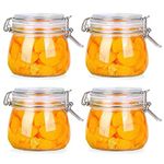 OLWICK® 4 Pcs Air Tight Glass Storage Containers with Steel Clamp Lid and Silicon Seal/Glass Jars/Kitchen Storage Containers/Cookie Jar (Round, 500 ml)