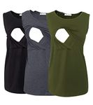 Smallshow Women's Sleeveless Maternity Nursing Clothes Breastfeeding Tank Tops 3-Pack Army Green-Black-Deep Grey XXL