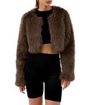 Amazhiyu Cropped Faux Fur Cardigan for Women Open Front Fleece Shaggy Winter Jacket Coffe Medium