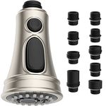 Hibbent Kitchen Faucet Head Replacement, Pull Down Faucet Spray Head, 3 Function Kitchen Faucet Sprayer Nozzle with 9 Adapters Compatible with Most Faucets(G1/2, Brushed Nickel