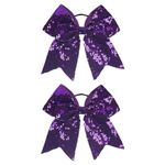 2 Pcs Large Cheer Hair Bows Big Bow Ponytail Holder Glitter Sequin Hair Ties Bands Cheerleading Ribbon Bows Elastic Teens Sports Hair Ties Purple