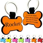 Silent Dog Id Tags Personalized Engraved, Silicone Pet Name Tag for Dogs and Cats in Bone Shape,7 Colors,4 Lines of Customizable Text (Pack of 1)(Coral Red)