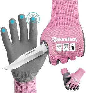 DURATECH A7 Cut Resistant Work Gloves, Sandy Nitrile Coated Palms, Lightweight Design, Touch-Screen Compatiblility, Safety Gloves for Mechanics, Gardening, Fishing, Pink 2 Pairs (M)