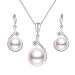 Ever Faith® 925 Sterling Silver Zircon AAA Freshwater Cultured Pearl Flower Bud Necklace Earrings Set Clear