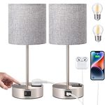 EDISHINE Bedside Lamps Set of 2, 3 Way Dimmable Table Lamp with USB A+C Charging Ports & Outlet, Touch Lamps for Bedroom, Living Room (LED Bulbs Included)