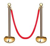 Shoppers Hub PNQ Multipurpose Golden Color Plated Ball Top Based Gold Q Manager Barrier Accessories Barricade with Heavy Duty Stanchions Base Material for Royal Glamorous Q Management in Airport, Banks, Theatres, Counters, Fine Dine Restaurants, Public Places and Shopping Malls - One Set Pack (Consists of 2 Golden Poles + 1 Detachable 5 Feet Long Common Red Velvet Rope)