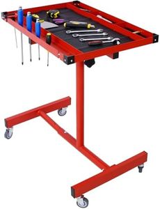 Adjustable Tear Down Work Table with Drawer, Rolling Tool Tray Table, Rolling Work Table for Garages, Repair Shops, and DIY, Portable, 220 Pound Capacity, Red