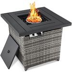 Best Choice Products 28in Fire Pit Table 50,000 BTU Outdoor Wicker Patio Propane Gas w/Faux Wood Tabletop, Lava Rocks, Cover, Hideaway Tank Holder, Lid - Ash Gray