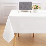 smiry Rectangular Table Cloth Wipe Clean 140x200 cm, Wipeable Waterproof Linen Tablecloth, Fabric Washable 6 to 8 Seater Dining Table Cover for Kitchen Indoor Outdoor, White