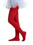 EVERSWE Girls Tights, Semi Opaque Footed Tights, Microfiber Dance Tights 40Den (Red,11-13)