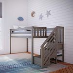 Max & Lily Low Loft Bed, Twin Bed Frame For Kids With Stairs, Clay