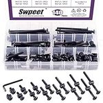 Swpeet 141Pcs Black M6 × 15/20/25/30/35/40/45/50/55/60/65/75/80mm Crib Hardware Screws Kit, Hex Socket Head Cap Crib Baby Bed Bolt and Barrel Nuts with 1 x Allen Wrench Perfect for Furniture