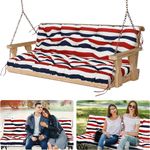 Porch Swing Cushions Outdoor 60 inch Waterproof Swing Cushions Replacement with Backrest and Ties Bench Swing Cushion for Outdoor Furniture Patio Backyard Garden(Red White Stripes-60x40x5inch)