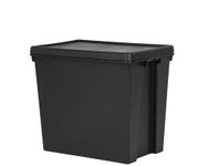 JMS we create smile 92L 92 Litre Black Heavy Duty Recycled Plastic Storage Box Stackable and Nesttable Storage Containers With Lid (92 Litre)