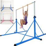 Seliyoo gymnastics high bar for big kids adults ,6FT width 7.2 FT base length ,height adjustable from 49.2" to 68.9" , super stable big triangle extensions,competition gymnastics equipment for home /gym center,weight limit 550 LBS (Light Blue)