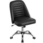 Yaheetech Mid Back Desk Chair Faux Leather Office Chair Modern Vanity Chair Armless Swivel Chairs w/Lumbar Support Black