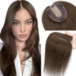 Hairro Brown Hair Toppers Clip in Human Hair Topper for Women 10x12cm Large Silk Base 100% Real Remy Human Hair Realistic Hairpiece Cover Grey White Thinning Hair 8 inch Dark Brown