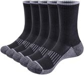 YUEDGE Men's Socks Moisture Wicking Cotton Cushioned Crew Socks Gym Golf Training Black Athletic Socks Comfort Work Socks For Men Size 10-13, 5 Pairs/Pack