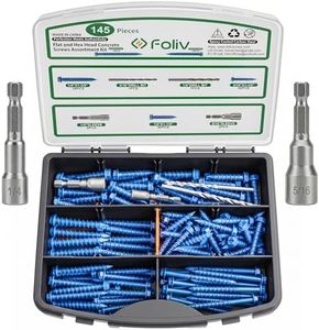 FOLIV 145PCS Concrete Screws with Drill Bit and Hex Bit Socket, Blue Hex Washer Head Concrete Screws Anchor Kit for Masonry, Cement, Block, Brick or Stucco