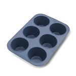 Silicone Muffin Baking Pan & Cupcake Tray 6 Cup - Nonstick Cake Molds/Tin, Large Silicon Bakeware, BPA Free, Dishwasher & Microwave Safe (6 Cup Size, Grey)