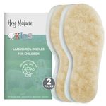 Hey Nature 2 Pairs Warm Kids Insoles/Lambswool Insoles for Kids, 100% Natural Foot Warmers. Childrens Insoles, Boot Liner or Welly Liners Kids. Wool Insoles Not Sheepskin Insoles, Heated Insoles