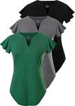 Star Vibe Women's V-Neck T-Shirts Short Sleeve Casual Tops Ruffle Sleeve Tee Shirt Slim Fit Blouses 3 Pack Black/Grey/Army Green S