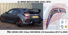 OEMM Set Of 4 Wind Deflectors Compatible with HONDA CIVIC 5 door HATCHBACK 10th Generation 2017 2018 2019 2020 Acrylic Glass Side Visors Window deflectors for Honda Civic