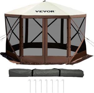 VEVOR Camping Gazebo Screen Tent, 10 * 10ft, 6 Sided Pop-up Canopy Shelter Tent with Mesh Windows, Portable Carry Bag, Stakes, Large Shade Tents for Outdoor Camping, Lawn and Backyard