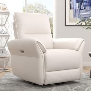 Bonzy Home Power Swivel Glider Recliner Chair Electric Rocker Recliner Chairs for Adults, Upholstered Faux Leather Reclining Sofa Chair for Living Room, Bedroom, Nursery, Beige