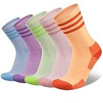 COOPLUS Womens Athletic Crew Socks 5 Pairs Outdoor Recreation Socks Performance Wicking Cushion Mid-Calf Socks, Multicolor-5 Pairs, One Size