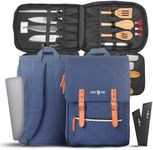 Chef Knife Bag Vintage Backpack | 30+ Pockets for Knives and Chef Tools | Knife Carrying Case with Hidden Back Pocket for Tablet | Sturdy Knife Bag for Chefs & Culinary Students (Blue)