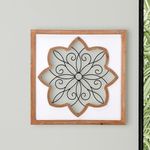 Hallops Carved Wood Wall Decor - Rustic Unique Design Wall Sculptures - Entryway Wood Wall Art - Brown and White - Old World Charm - Intricately Carved Tile - Quatrefoil Design - 16.5 x 16.5 inch