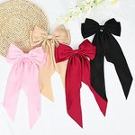 FilterFashion Big Satin Layered Hair Bows for Women Girls 11.5 Inch Barrette Hair Clip Long Back Ribbon Bows French Style Hair Accessories (Black,Maroon,BabyPink,Gold)