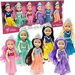 Little Dolls Set with Mini Princess Dolls for Girls – Princess Toy Dolls for Dollhouse –Small Doll Mini Princess Figures with Tiaras, Hair Accessories