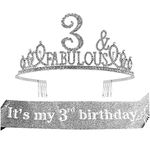 3rd Birthday Gifts for Girls,3rd Birthday Tiara and Sash Silver,It's My 3rd Birthday Satin Sash Crystal Tiara