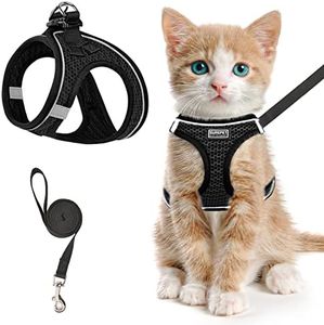 Cat Harness and Lead Set for Walking Escape Proof, Adjustable Kitten Vest Harness Reflective Soft Mesh Puppy Harness for Outdoor, Comfort Fit, Easy to Control