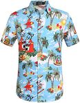 SSLR Men's Santa Claus Party Tropical Ugly Hawaiian Christmas Shirts (Large, Light Blue)