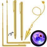 4 Pcs Ghost Hunting Dowsing Rods Copper Set Pen Shaped Gold Spirit Rods Water Divining Rods with Paranormal Dowsing Pendulum LED Light up Cat Ball for Ghost Hunting Party Detect Gold Water Treasure