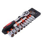 KATSU 1/2 Inch Socket Set 12Pcs, 10-24mm Metric Drive with 24-Teeth Quick-Released Ratchet Wrench and 5" Extension Bar, High Grade Chrome Vanadium Steel, Auto Repairing Garage Tool 420343