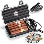 Marvero Portable Cigar Humidor Case - Travel Cigar Box with Built-in Humidifier Disc, Stickers, Golf Holder & Cigar Cutter | Airtight | Portable | Water/Crushproof (Holds up to 5 Cigars)