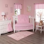 EVERYDAY KIDS 4 Pc Crib Bedding for Girls Nursery Set includes Baby Bed Quilt, Fitted Sheet, Dust Ruffle and Diaper Stacker- Nursery Bedding Set - Baby Crib Bedding Set in Pink