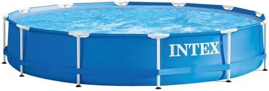 Intex Metal Frame 12 ft x 30 in Round Above Ground Outdoor Backyard Swimming Family Pool for Kids and Adults Ages 6 and Up, Blue